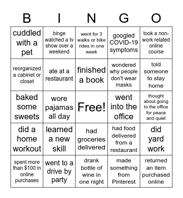 Quarantine Bingo Card