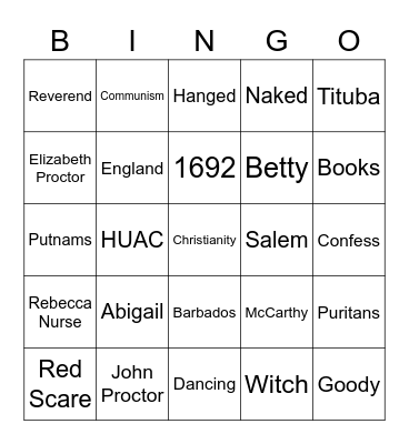 The Crucible Bingo Card