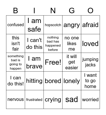 Action Feeling Thought Bingo Card