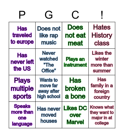 Ice Breaker BINGO! Bingo Card