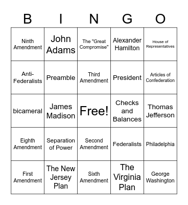 Constitution Bingo Card