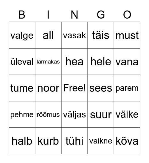 vastandsõnad Bingo Card