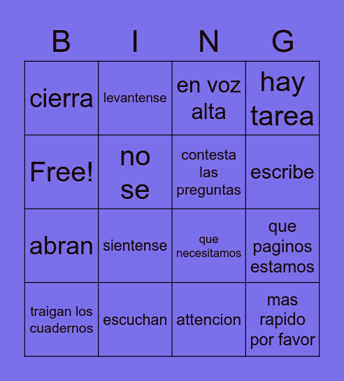 Mendatos de la clase Bingo Card