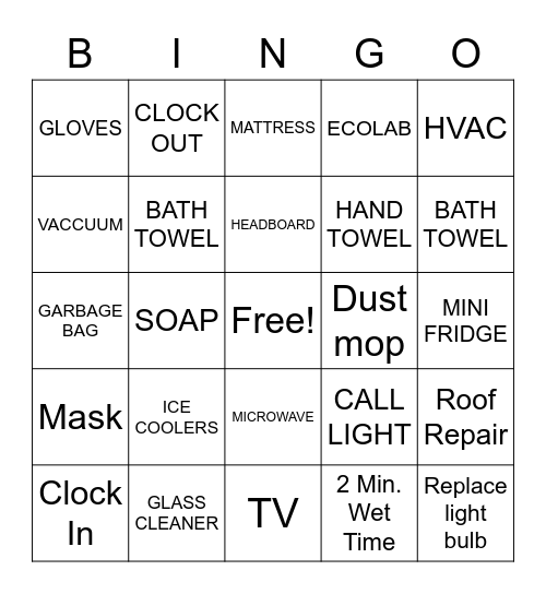 HOUSEKEEPING BINGO Card