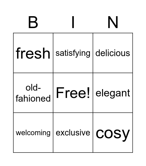 Adjectives. Review Bingo Card