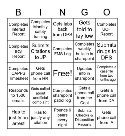 Monthly TPWD Bingo Card