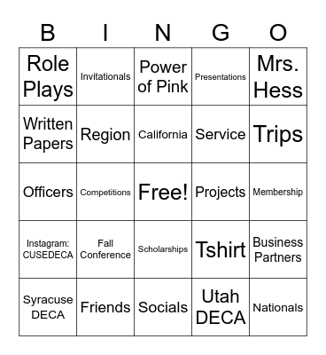 DECA BINGO Card
