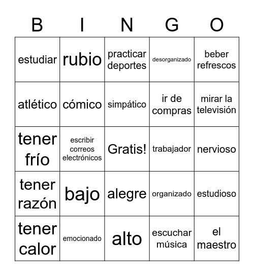 Spanish 2 Preliminar Bingo Card