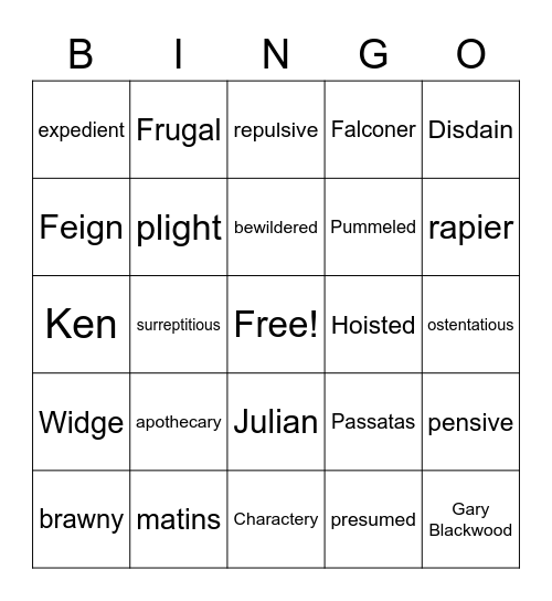 The Shakespeare Stealer Bingo Card