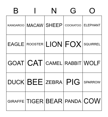 Animal Sounds Bingo Card
