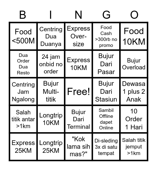 OJOL Bingo Card