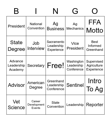 Pondo FFA Bingo Card