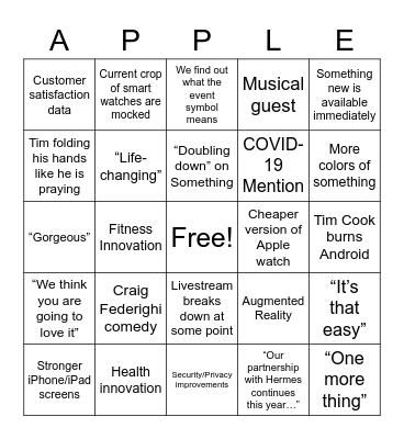Apple Event 2020 Bingo Card
