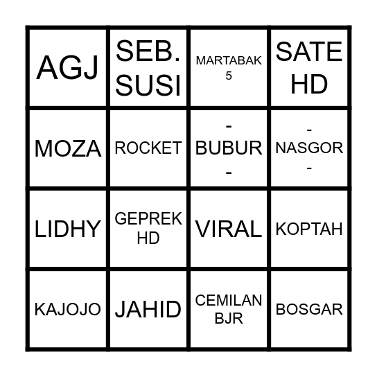 BINGO RESTO ONLINE Bingo Card