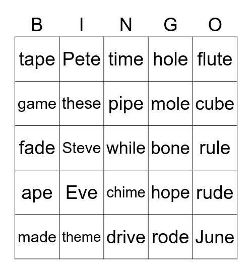 Lesson 32 Bingo Card