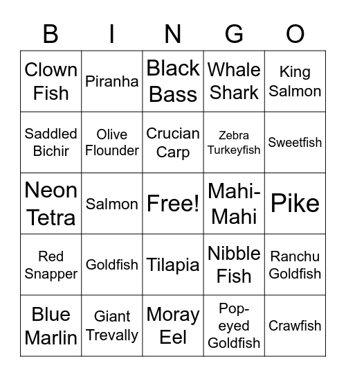 100 Fish Challenge BINGO Card