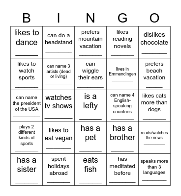 People Bingo Card