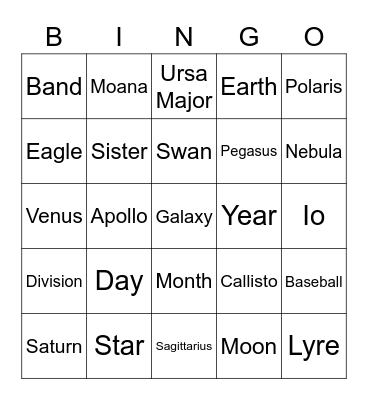 Sky Tonight Bingo Card