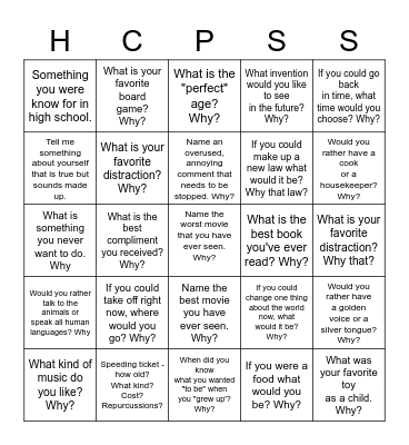 Getting To Know You Bingo Card