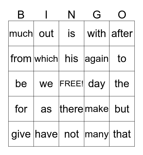 Words We Know! Bingo Card