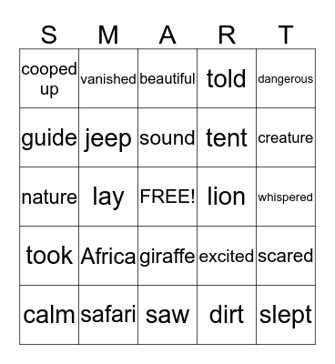 An Adventure in Africa Bingo Card