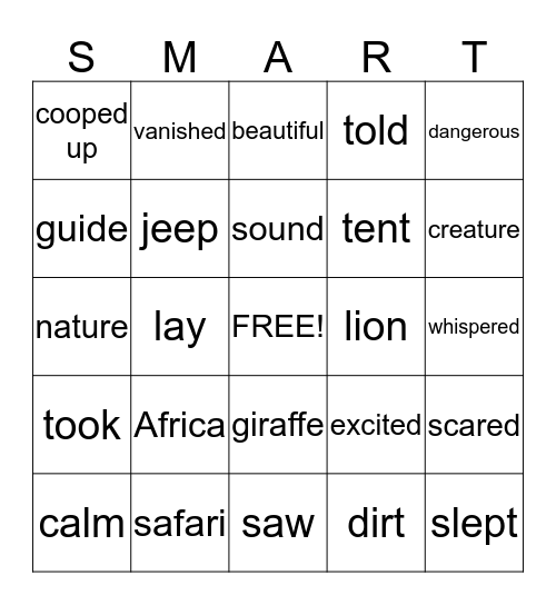 An Adventure in Africa Bingo Card