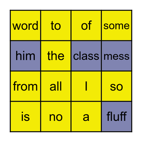 (Mostly) Tricky Word Bingo Card