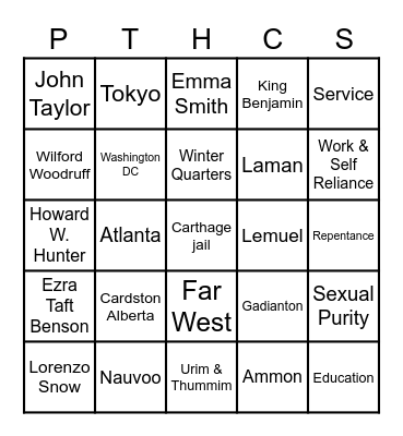 Church of Jesus Christ Bingo Card