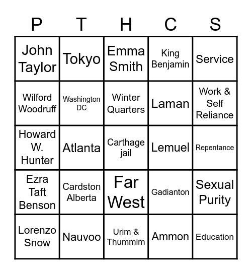 Church of Jesus Christ Bingo Card