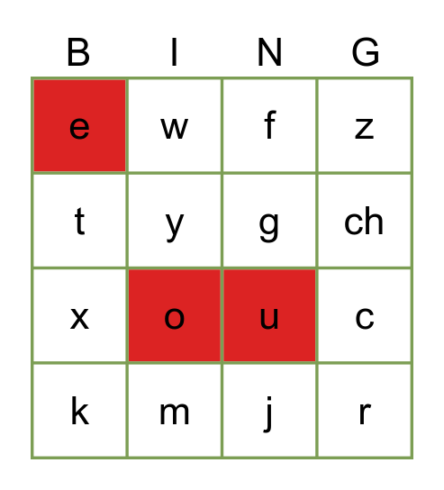 Letter Sound Bingo (2) Bingo Card