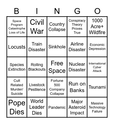 2020 Apocalypse Bingo Card