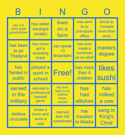 KINGO Bingo Card