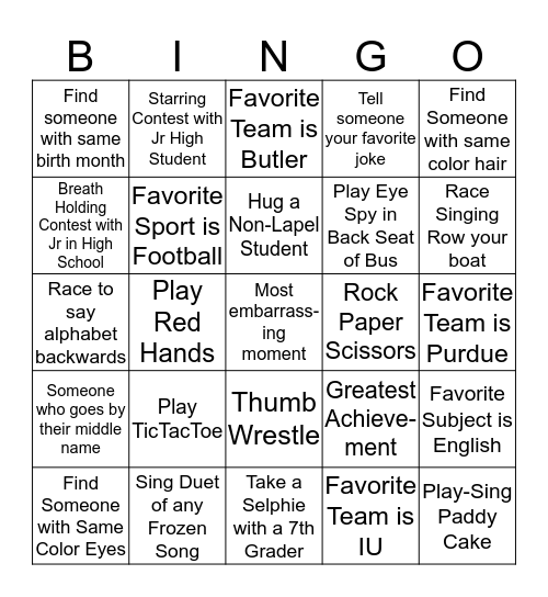 Bus Bingo Card