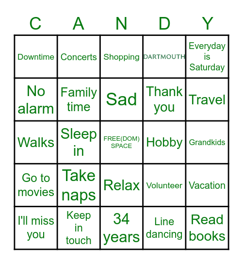 RETIREMENT PARTY BINGO Card