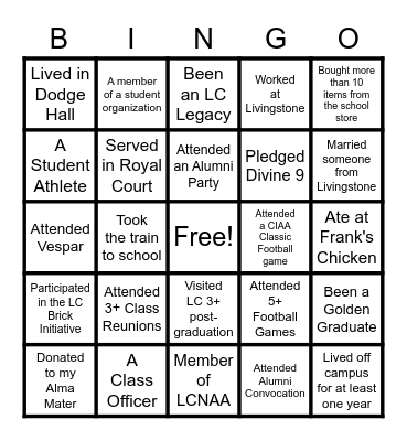 Class Bingo 1960 Bingo Card