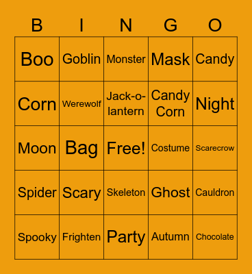 Halloween Word Bingo Card