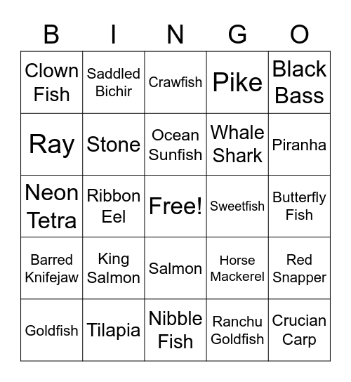 100 Fish Challenge BINGO Card