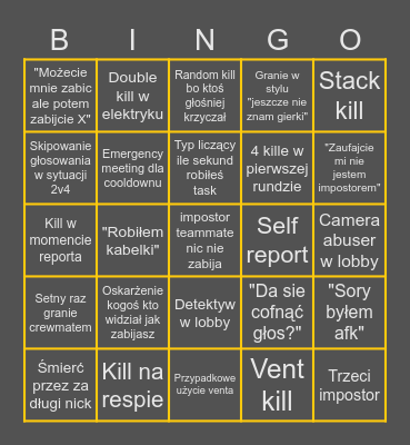 Among Us Bingo Card