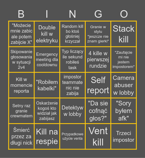 Among Us Bingo Card