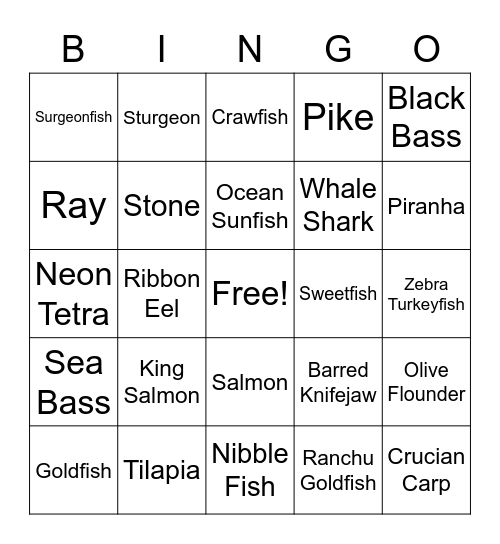 100 Fish Challenge BINGO Card