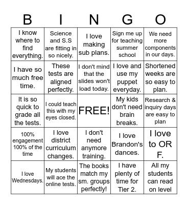 Said No Wonders Teacher Ever Bingo Card