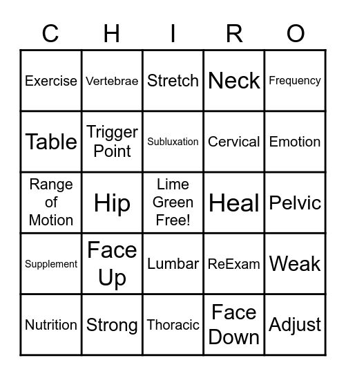 Chiropractic 125th B-Day!! Bingo Card
