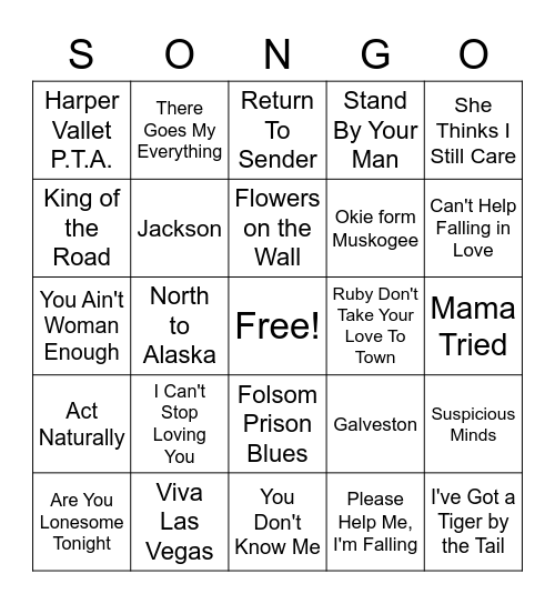 60s Country Bingo Card