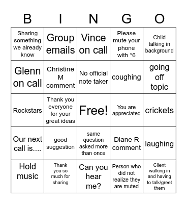 Conference Call Bingo Card