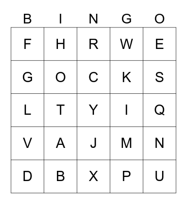Das Alphabet Bingo Card
