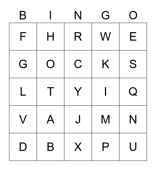 Das Alphabet Bingo Card
