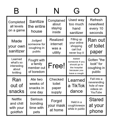 Social Distancing Bingo Card