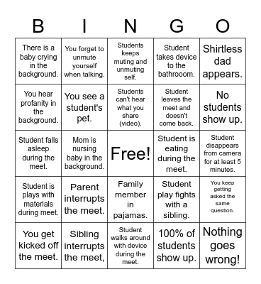 Google Meet Bingo for Teachers Bingo Card