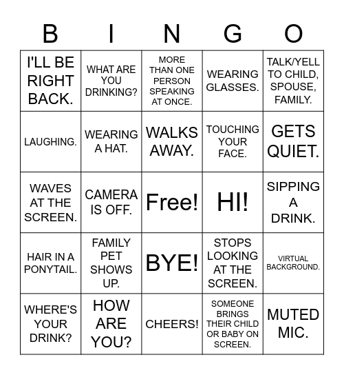 Virtual Happy Hour BINGO Card