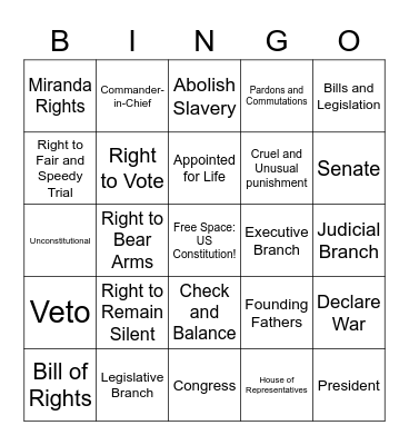 Constitution Day Bingo Card